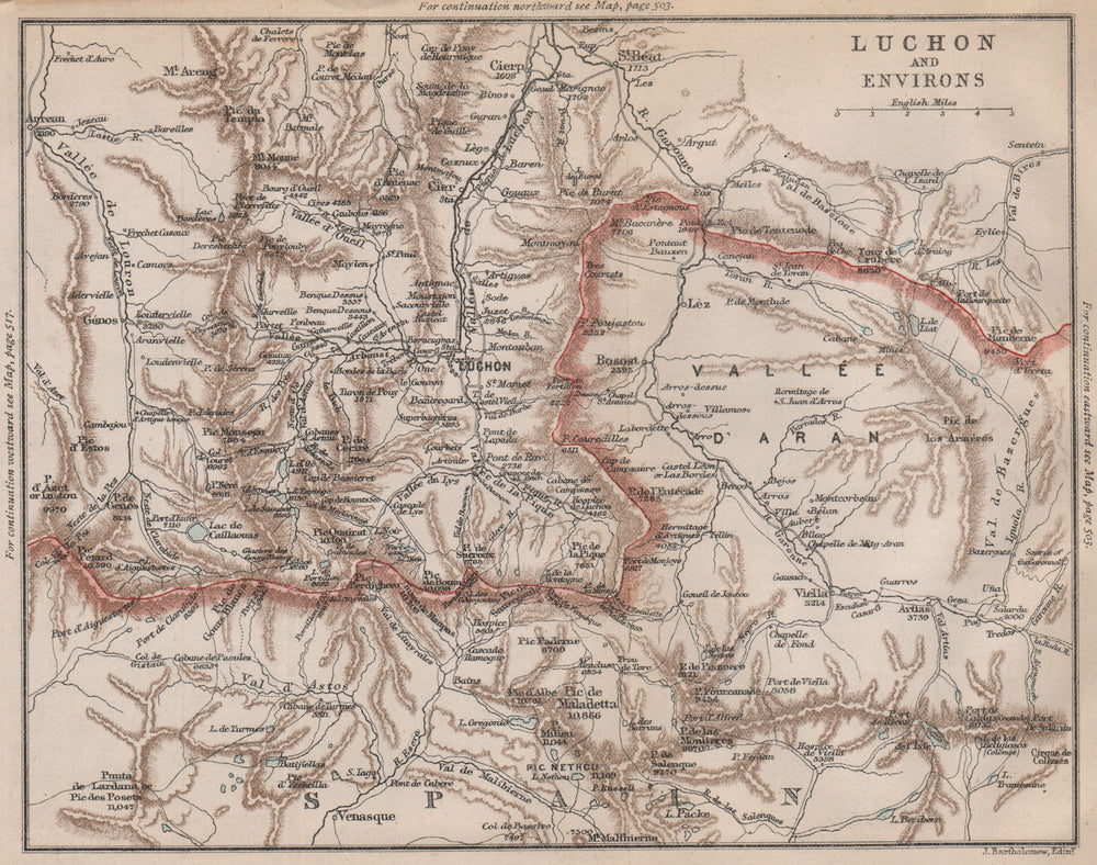 Bagnères-de-Luchon. Haute-Garonne. Val d'Aran Valle de Arán 1885 old map