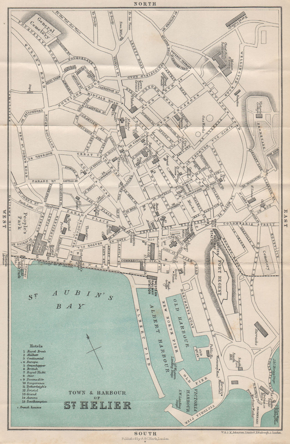 ST. HELIER antique town city & harbour plan. Jersey. Channel Islands 1913 map