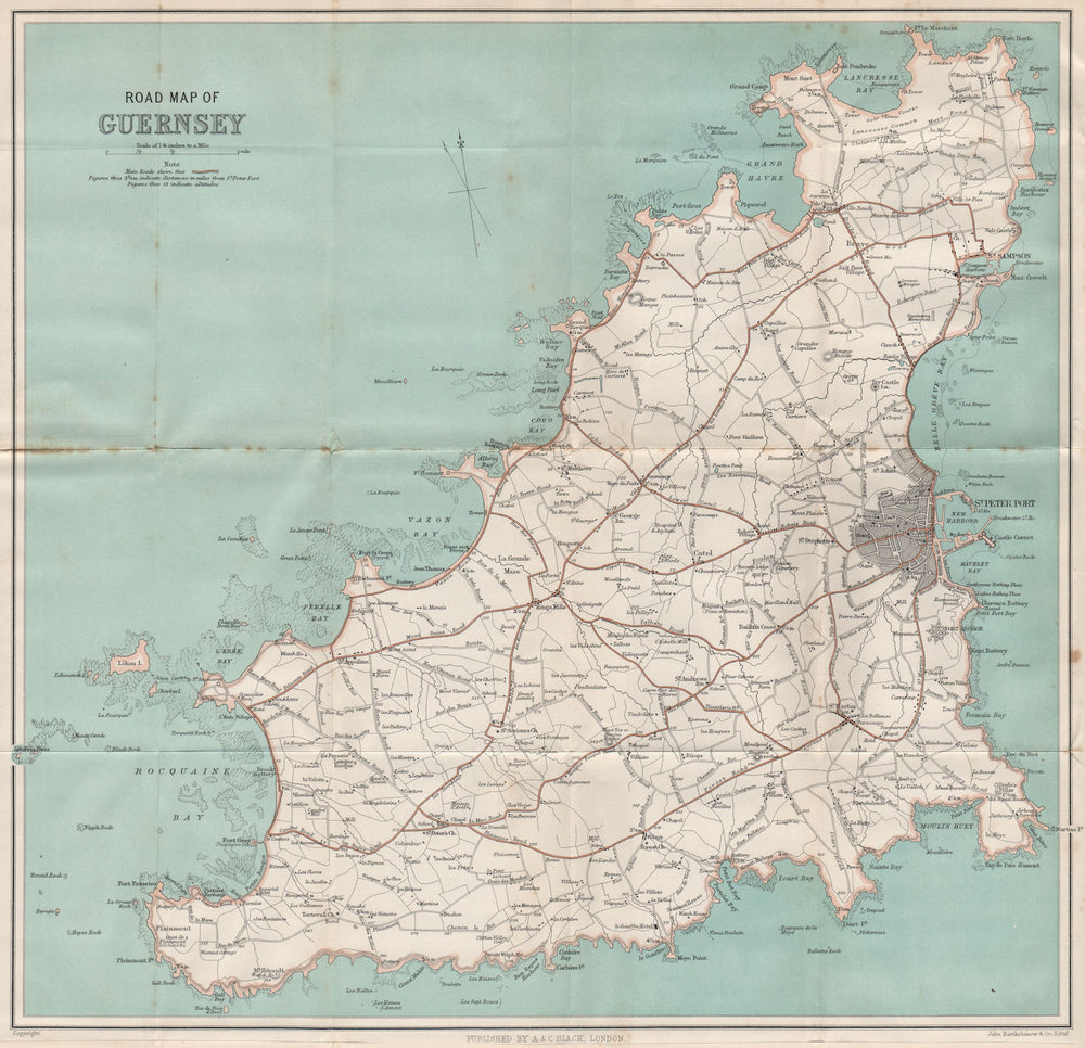 The island of GUERNSEY. St Peter Port. Channel Islands 1913 old antique map