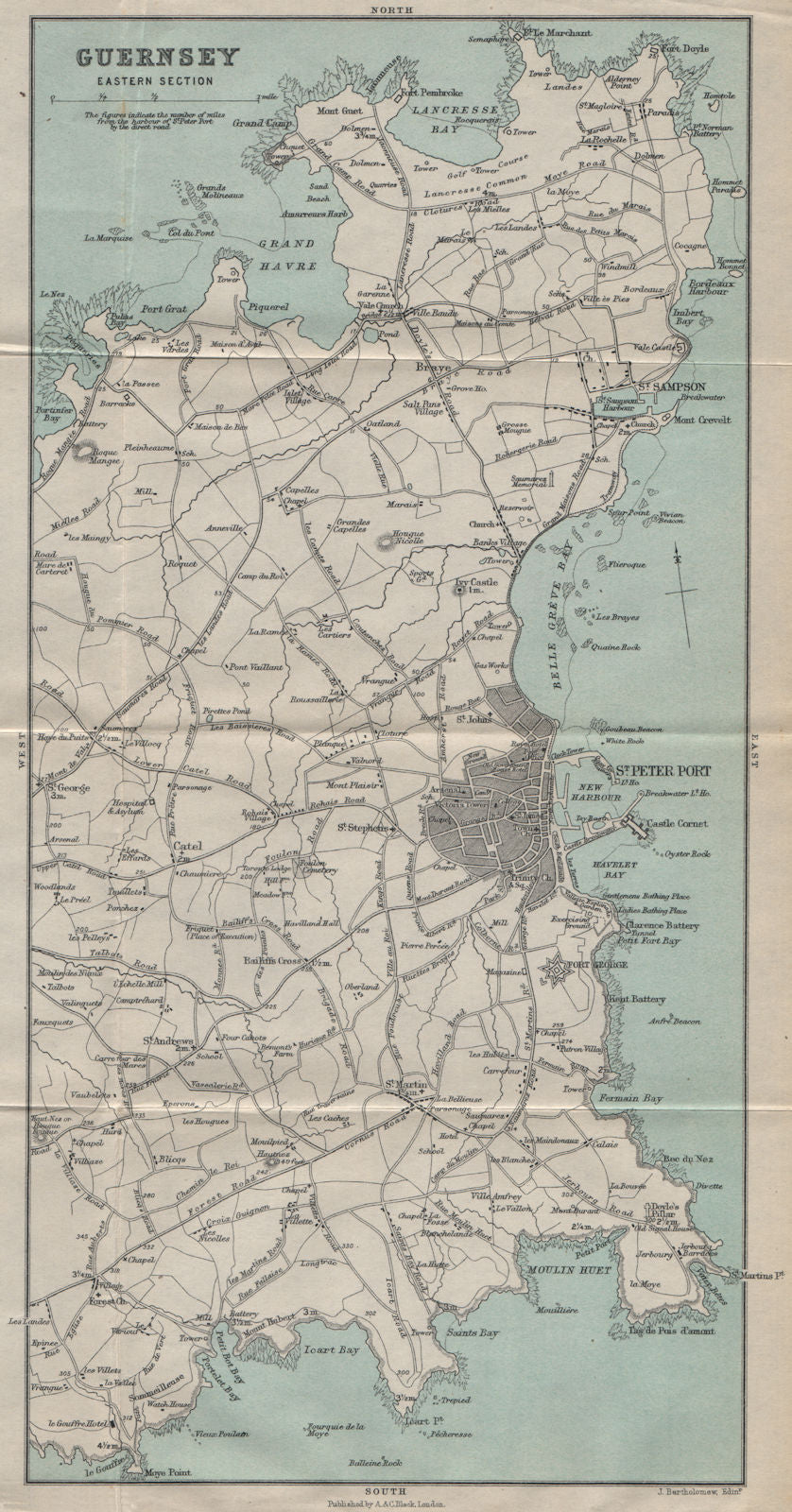 GUERNSEY eastern. St Peter Port & environs. Channel Islands 1913 old map