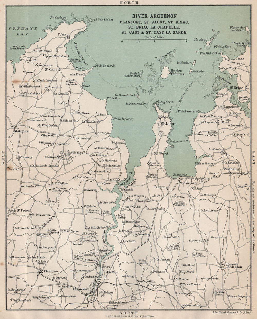 L'ARGUENON. Plancoët St Jacut St Briac St Cast-la-Guildo. Côtes-d'Armor 1913 map