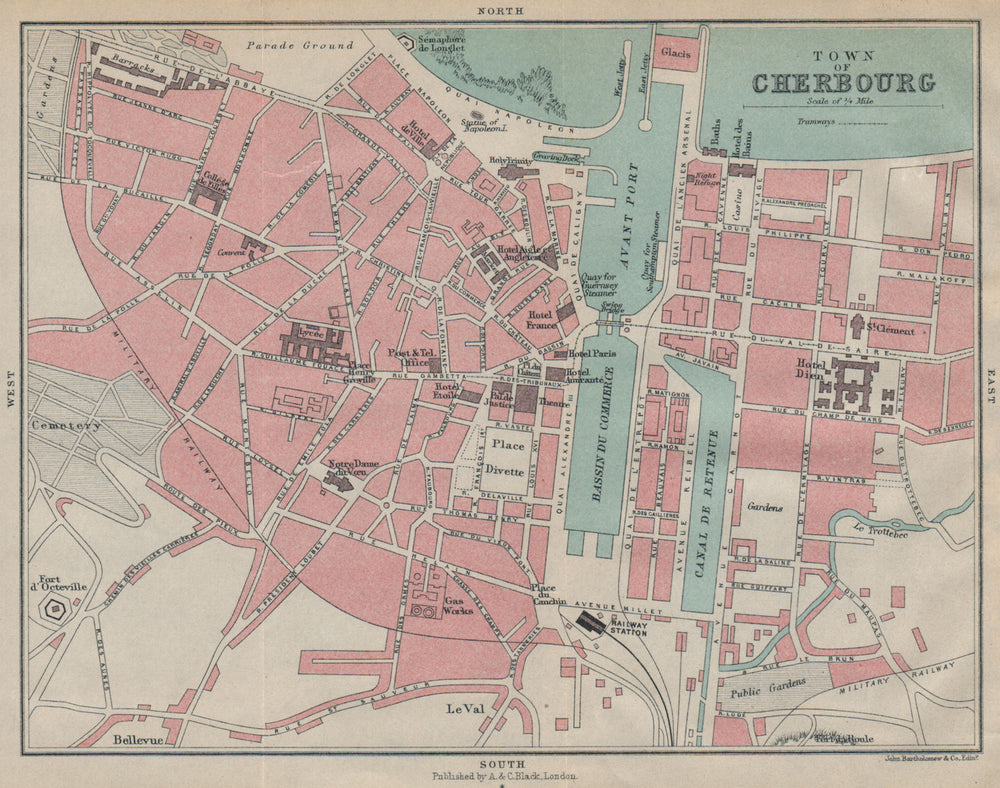 CHERBOURG antique town city plan de la ville. Manche 1913 old map