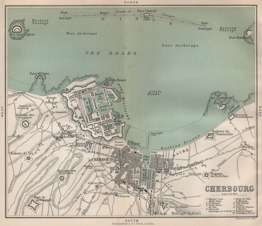 CHERBOURG antique plan of the town ville & harbour/port. Manche 1913 old map