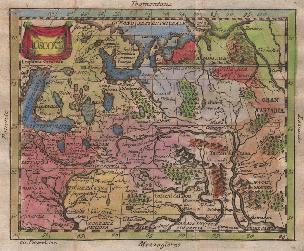 'Moscovia'. Muscovy. Russia. Original hand colour. BUFFIER 1775 old map