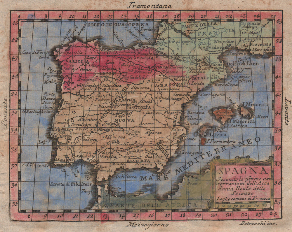 'Spagna'. Iberia. Spain & Portugal. Original hand colour. BUFFIER 1775 old map