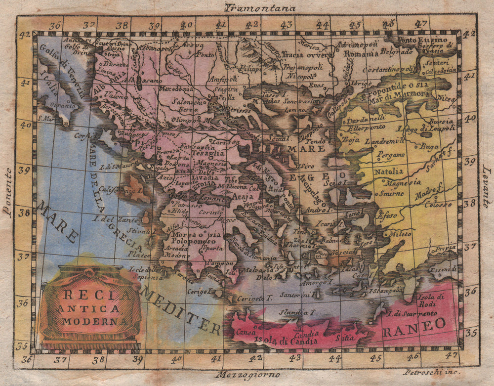 'Grecia Antica, e Moderna'. Greece. Original hand colour. BUFFIER 1775 old map