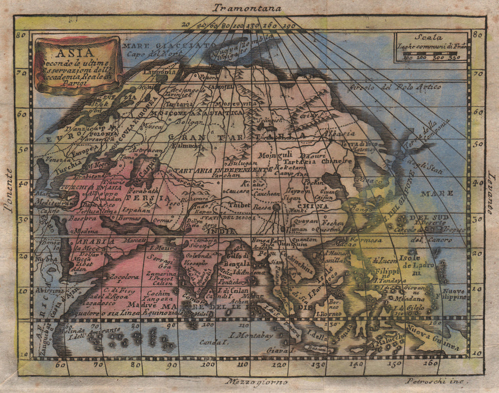 'Asia'  with mythical Lake Bassa/Chiamay. Original hand colour. BUFFIER 1775 map