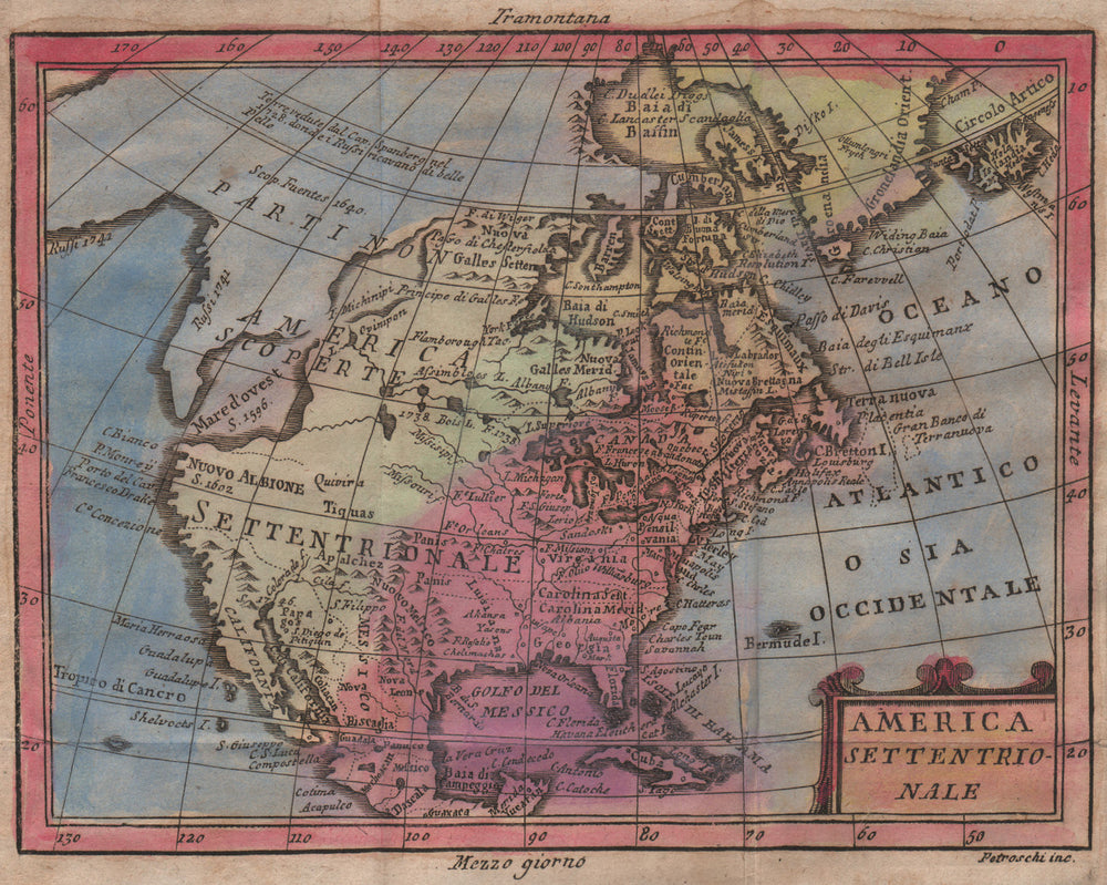'America Settentrionale'. North America. Bay of the West. BUFFIER 1775 old map