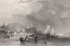 Valletta, from the Quarantine Harbour, Malta 1840 old antique print picture