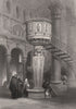 Splendid marble pulpit in Messina Cathedral, Italy 1840 old antique print