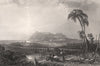 Gibraltar, from Algeciras 1840 old antique vintage print picture