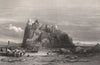 The castle and rock of Ischia, Italy 1840 old antique vintage print picture
