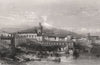 The city of Catania and Mount Aetna, Italy 1840 old antique print picture