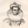 Marina Mniszech, Czarina of Moscow. Poland 1835 old antique print picture