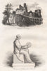Ostrog castle; Copernicus monument in Warsaw. Poland 1836 old antique print