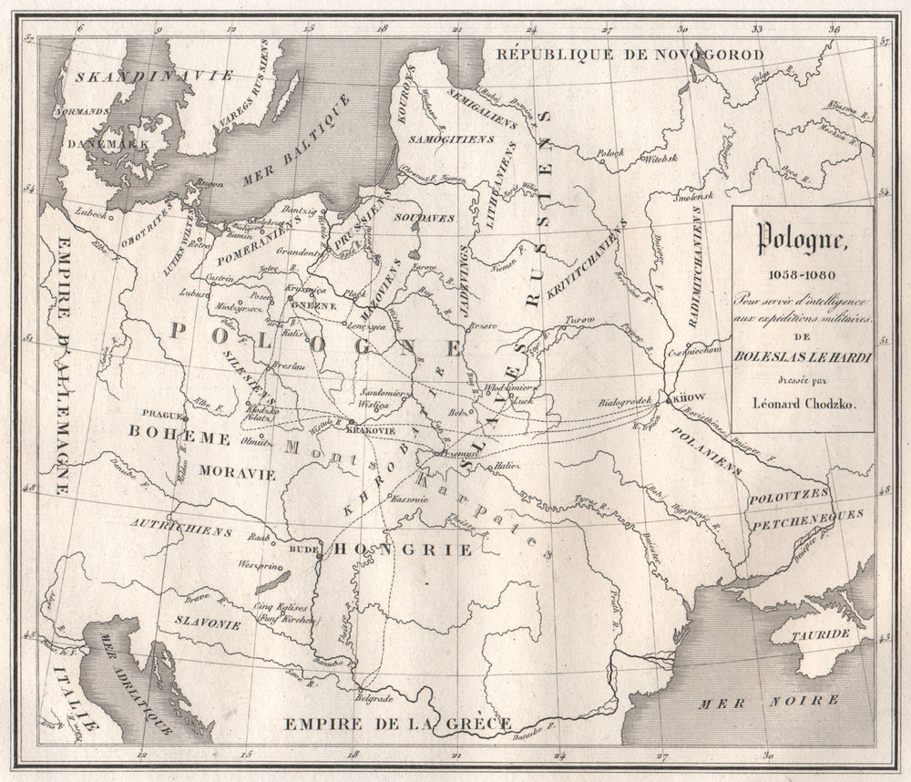 Map of Poland between the years 1058-1080 1836 old antique plan chart