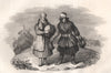 Costumes of Polish peasants in Lithuania. Lithuania 1836 old antique print