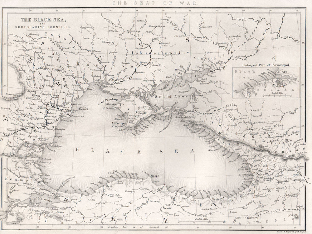 The Black Sea. Ukraine Turkey Crimea georgia Bulgaria Romania. HUGHES 1840 map