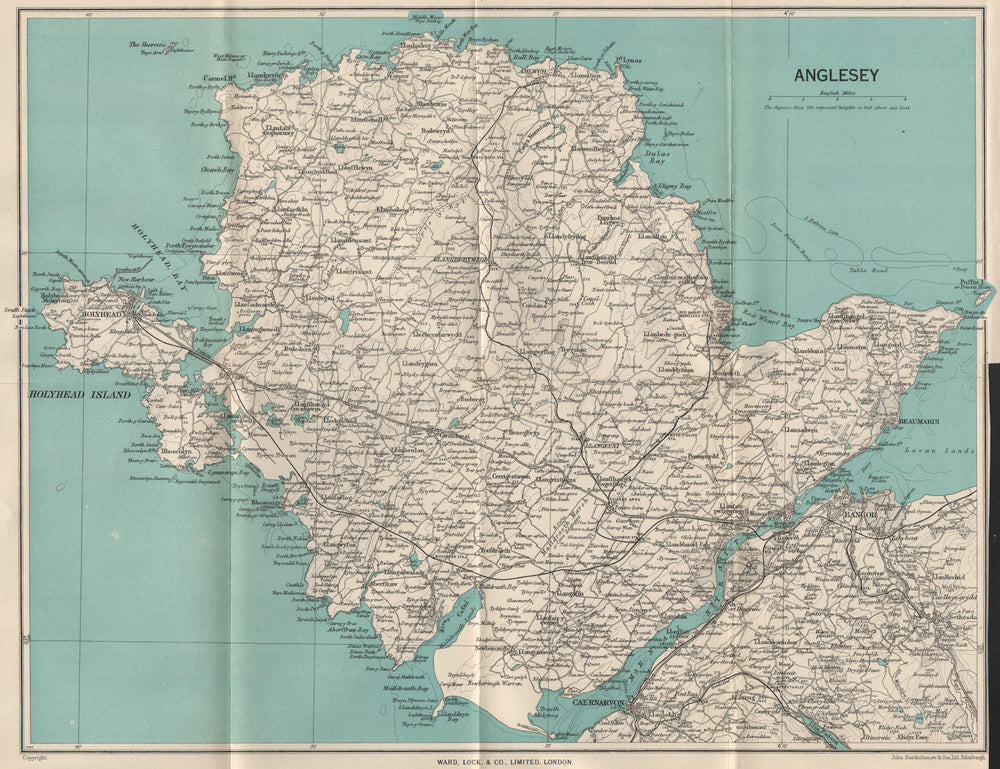 ANGLESEY. Menai Strait Holyhead Bangor Beaumaris Caernarvon. WARD LOCK 1950 map