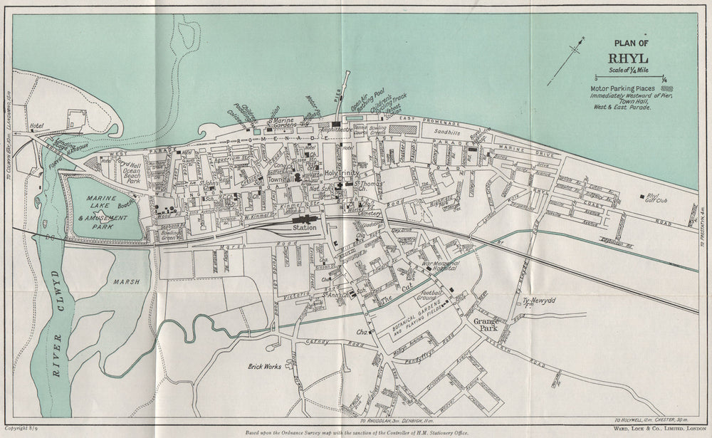 RHYL vintage town/city plan. Wales. WARD LOCK 1950 old vintage map chart