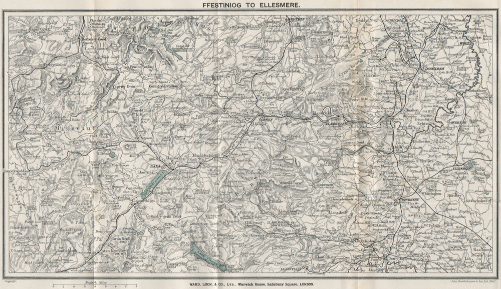NORTH CENTRAL WALES. Ellesmere Bala Llangollen Wrexham Oswestry 1923 old map