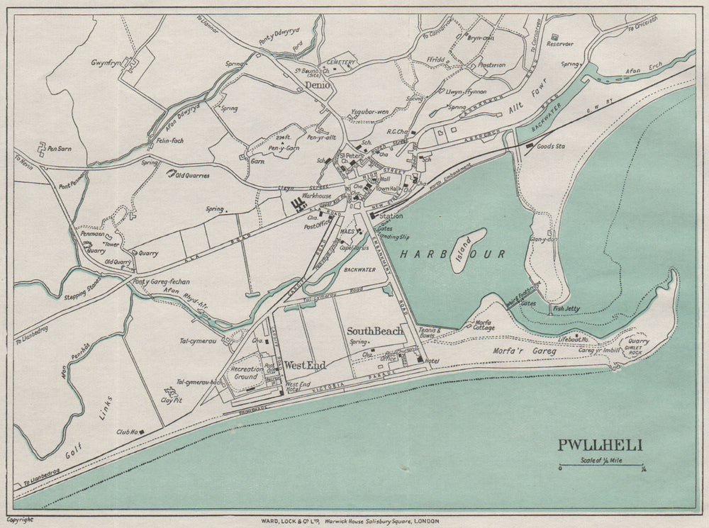 PWLLHELI vintage town/city plan. Wales. WARD LOCK 1935 old vintage map chart