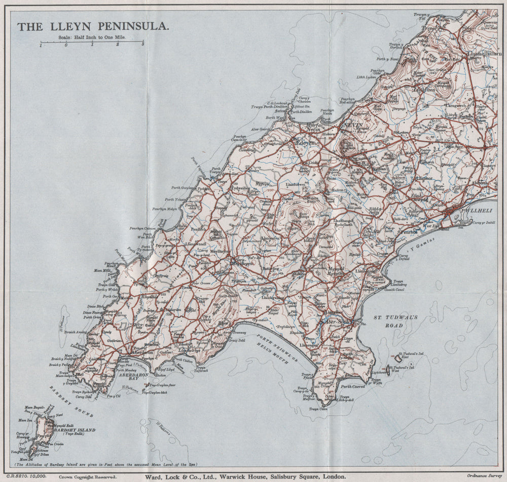 THE LLYN PENINSULA. Pwllheli. Barmouth. Wales. WARD LOCK 1935 old vintage map