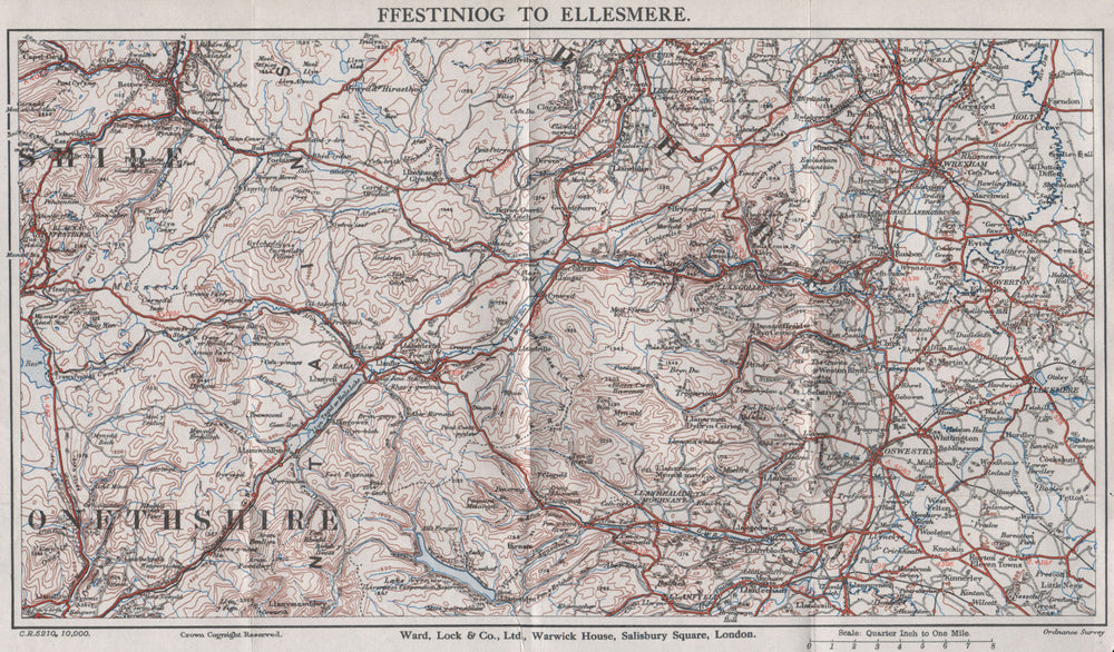 NORTH CENTRAL WALES. Ellesmere Bala Llangollen Wrexham Oswestry 1935 old map