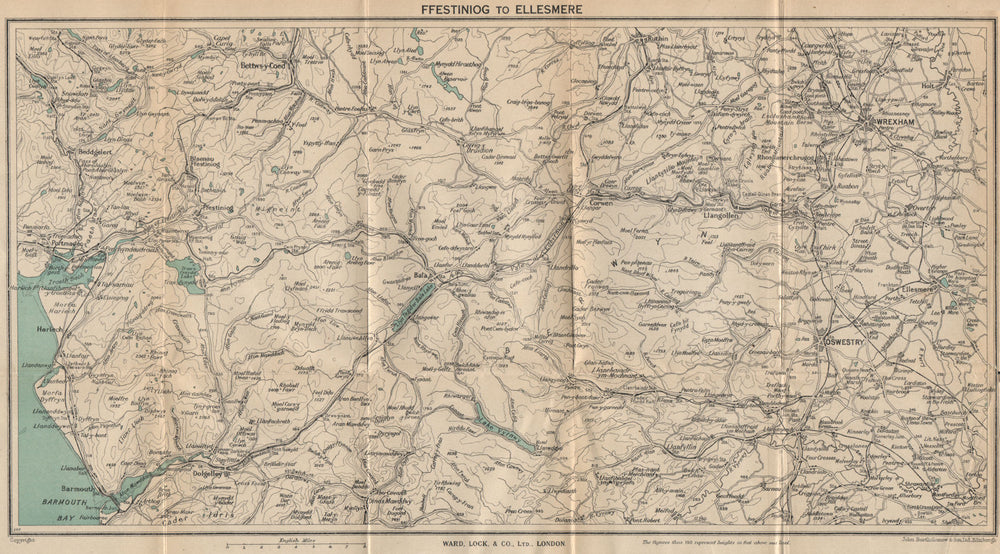 NORTH CENTRAL WALES. Ellesmere Bala Llangollen Wrexham Oswestry 1948 old map