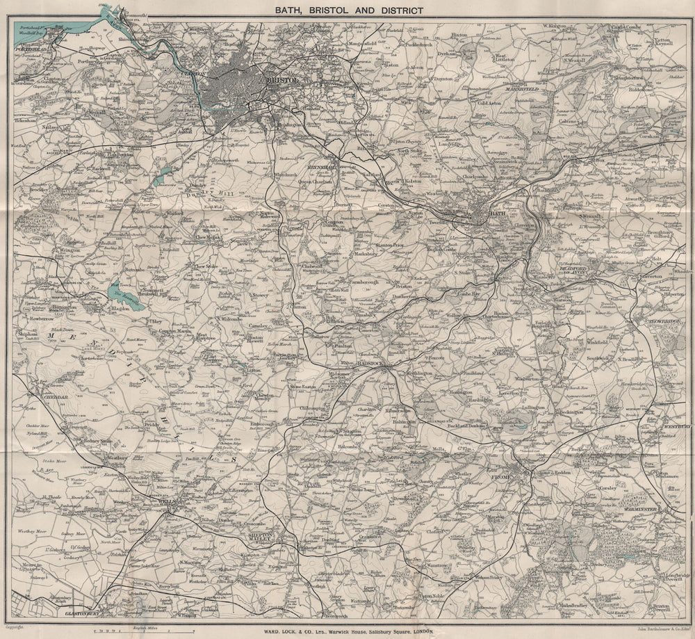 BATH & BRISTOL environs. Mendips/Cotswolds. Frome Wells Shepton Mallet 1919 map