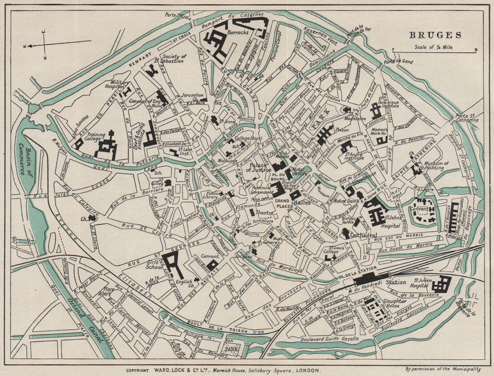 BRUGES vintage town/city plan. Belgium. WARD LOCK 1926 old vintage map chart