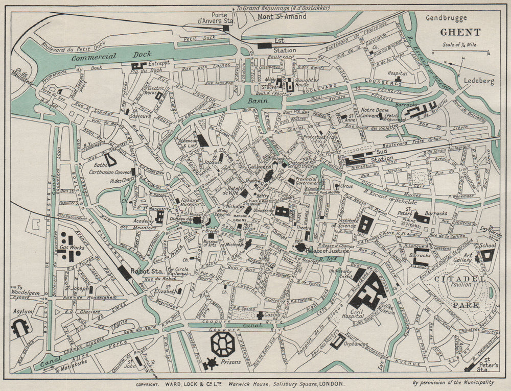 GHENT vintage town/city plan. Belgium. WARD LOCK 1926 old vintage map chart