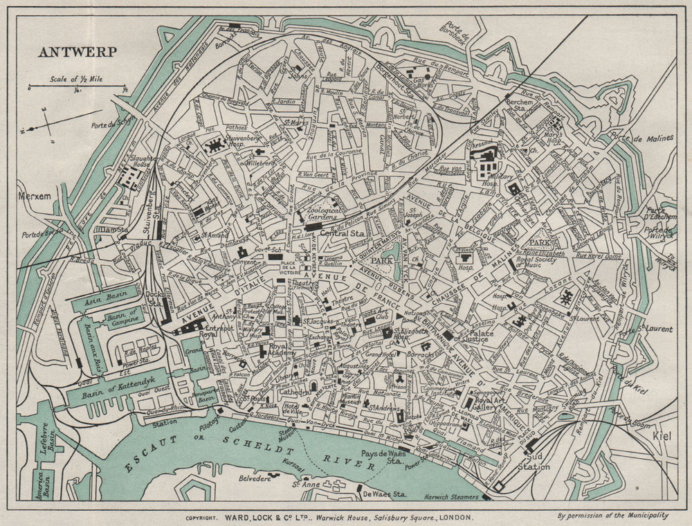 ANTWERP vintage town/city plan. Belgium. WARD LOCK 1926 old vintage map chart