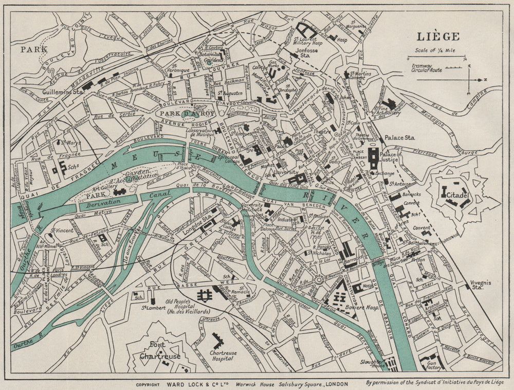 LIÈGE vintage town/city plan. Belgium. WARD LOCK 1926 old vintage map chart