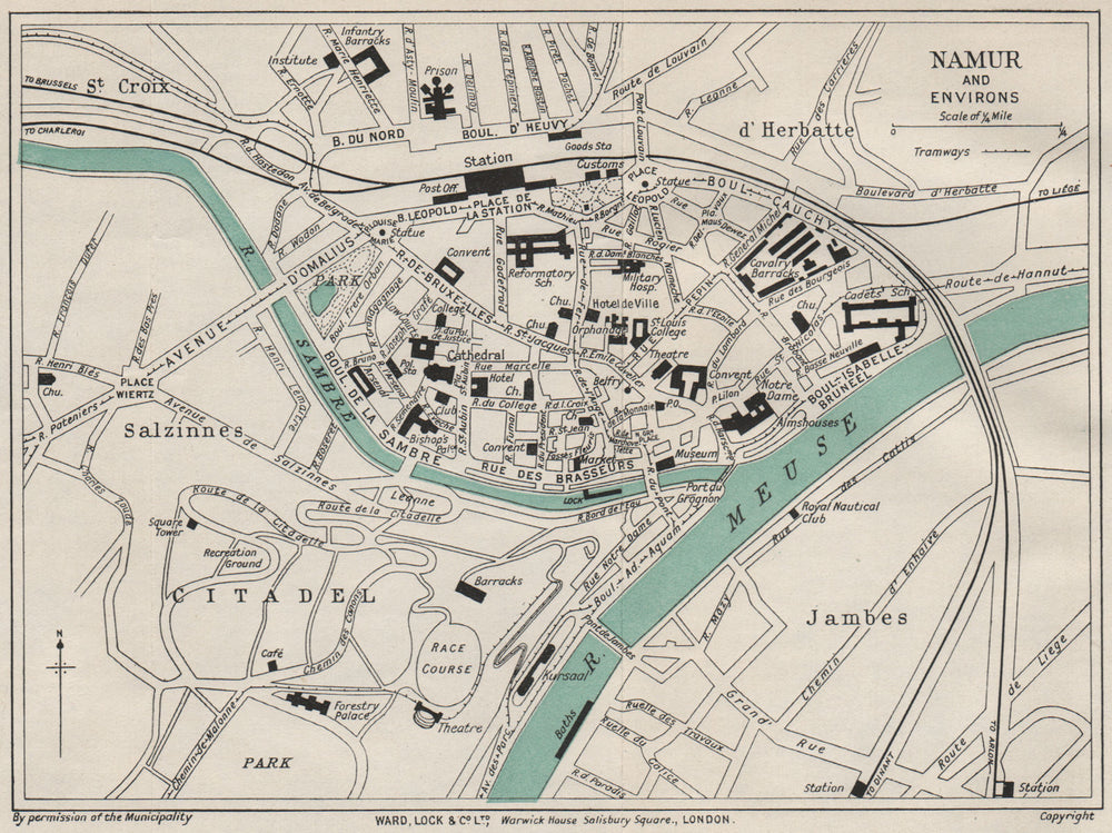 NAMUR NAMEN NAMEUR vintage town/city plan. Belgium. WARD LOCK 1926 old map