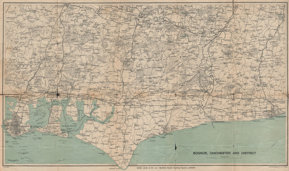 WEST SUSSEX COAST. South Downs. Bognor Worthing Chichester Portsmouth 1922 map