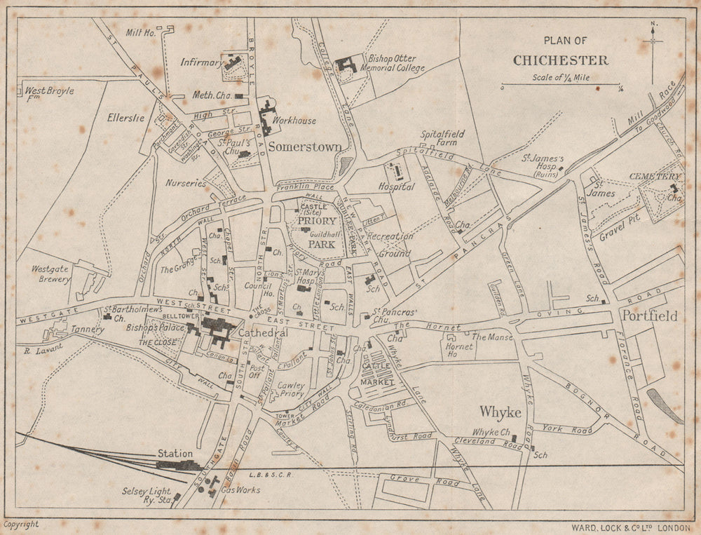CHICHESTER vintage town/city plan. Sussex. WARD LOCK 1922 old antique map