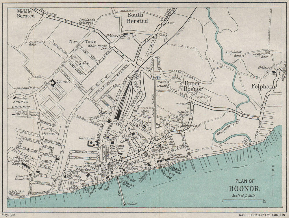 BOGNOR vintage town/city plan. Sussex. WARD LOCK 1928 old vintage map chart