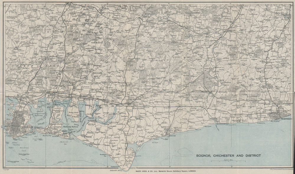 WEST SUSSEX COAST. South Downs. Bognor Worthing Chichester Portsmouth 1928 map