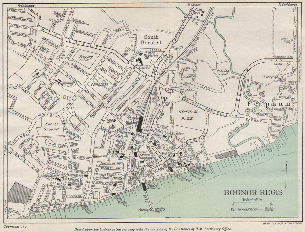 BOGNOR REGIS vintage town/city plan. Sussex. WARD LOCK 1950 old vintage map