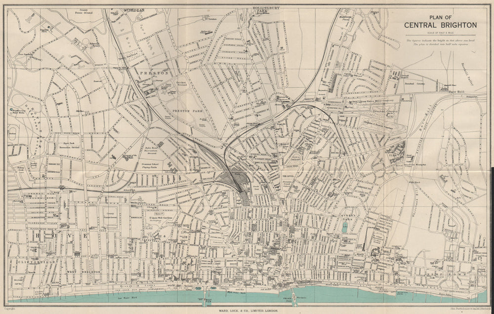 CENTRAL BRIGHTON vintage town/city plan. Sussex. WARD LOCK 1950 old map