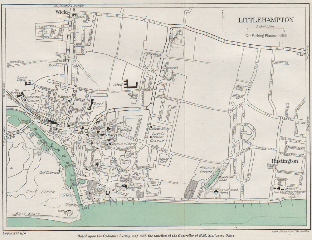 LITTLEHAMPTON vintage town/city plan. Sussex. WARD LOCK 1950 old vintage map