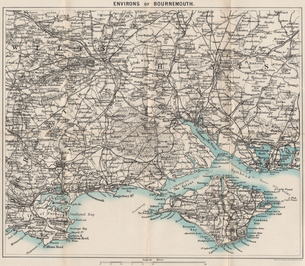 NEW FOREST Bournemouth Salisbury Winchester Southampton Isle of Wight 1898 map