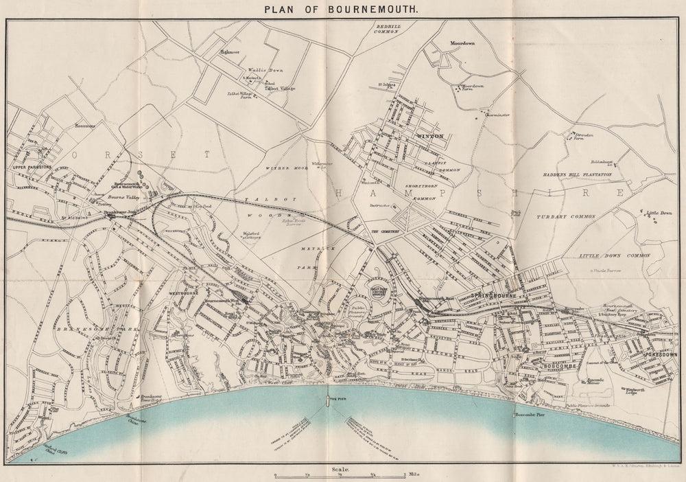 BOURNEMOUTH vintage town/city plan. Dorset. WARD LOCK 1898 old antique map