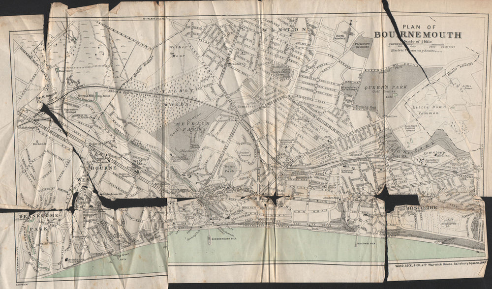 BOURNEMOUTH vintage town/city plan. Dorset. WARD LOCK 1917 old antique map