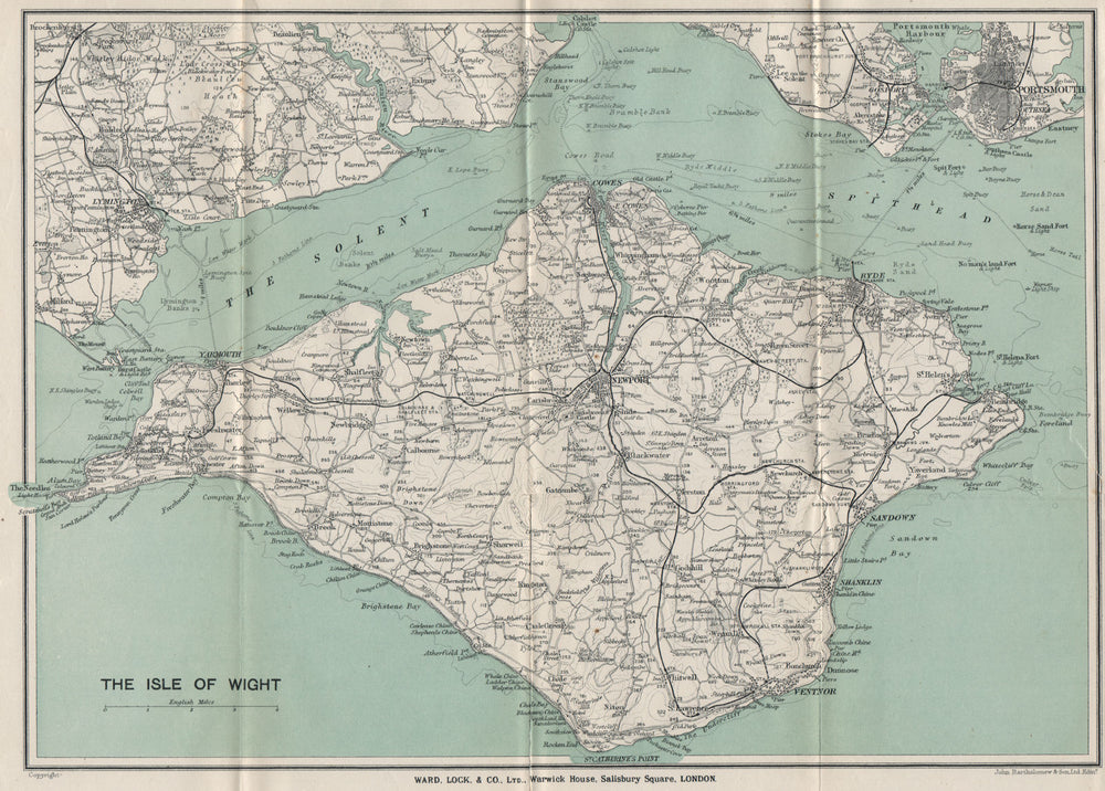ISLE OF WIGHT showing complete railway network. Cowes Ryde. WARD LOCK 1923 map
