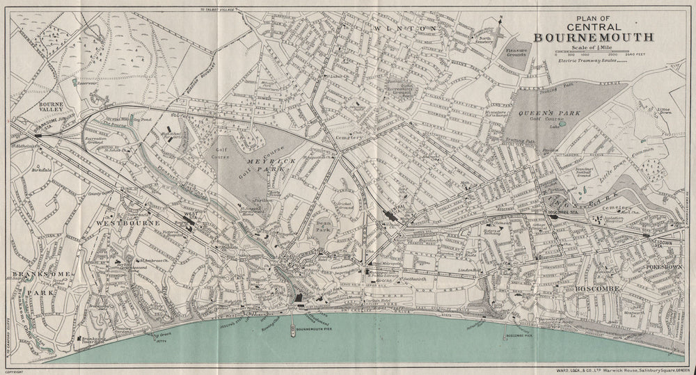 CENTRAL BOURNEMOUTH vintage town/city plan. Dorset. WARD LOCK 1936 old map