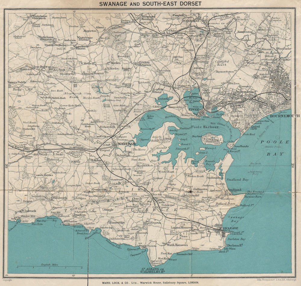 SOUTH-EAST DORSET. Isle of Purbeck Poole Harbour Wareham Bournemouth 1936 map