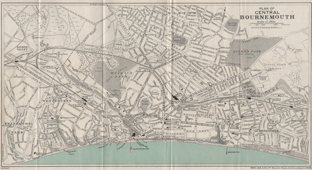 CENTRAL BOURNEMOUTH vintage town/city plan. Dorset. WARD LOCK 1933 old map