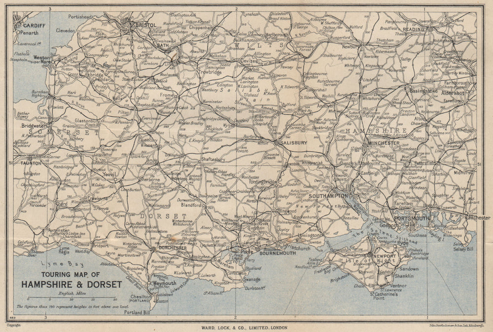 TOURING MAP OF HAMPSHIRE AND DORSET. Wiltshire Somerset. WARD LOCK 1946